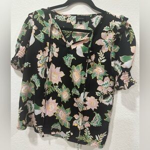 Who What Wear Black Floral Blouse